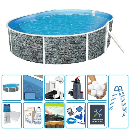 Piscina fuori terra ovale AZURO STONE 5,50 x 3,70 x h.1,20 m - KIT PRO