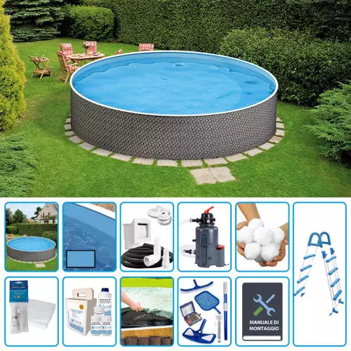 Piscina fuori terra circolare AZURO RATTAN Ø 3,60 h.1,20 m - KIT PRO