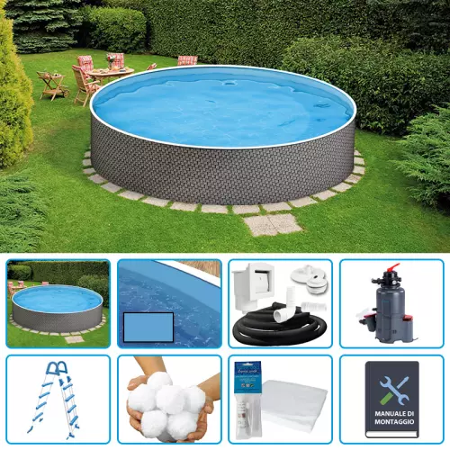 Piscina fuori terra circolare AZURO RATTAN Ø 5,00 h.1,20 m - KIT EASY