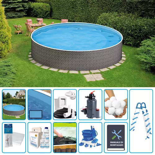 Piscina fuori terra circolare AZURO RATTAN Ø 5,00 h.1,20 m - KIT PRO