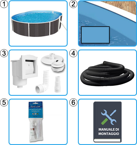 Materiale incluso piscina fuori terra ovale AZURO RATTAN - KIT BASE