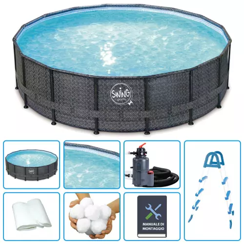 Piscina Fuori Terra SWING FRAME WICKER DARK Ø 4,27 x h 1,07 m - KIT EASY