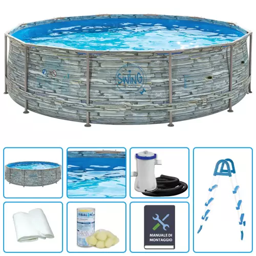 Piscina Fuori Terra SWING METAL FRAME STONE DESIGN Ø 3,66 x h 0,91 m - KIT EASY