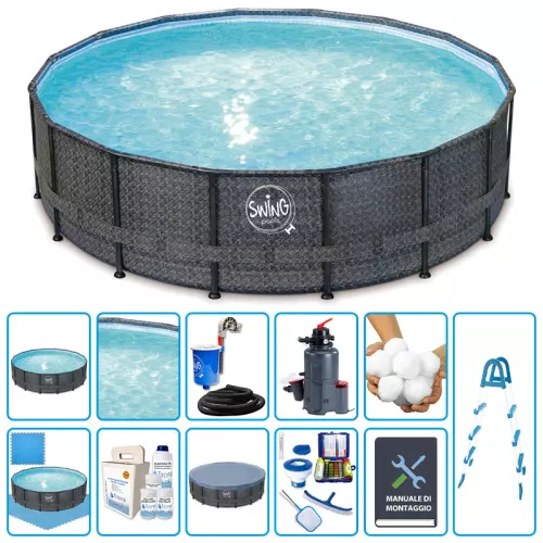 Piscina Fuori Terra SWING FRAME WICKER DARK Ø 4,88 x h 1,22 m - KIT PRO