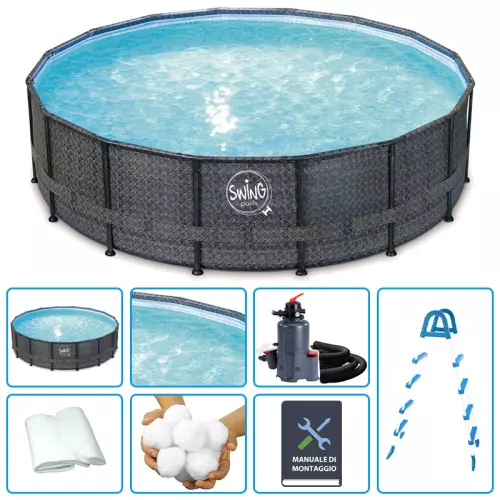 Piscina Fuori Terra SWING FRAME WICKER DARK Ø 4,88 x h 1,22 m - KIT EASY