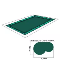 Copertura Invernale per piscina Polartex® CLASSIC 400 PVC con aggancio Salamotti - Forma Libera 9,03 x 5,80 m - Usata