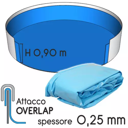 Liner per piscina a forma circolare Ø 3,50 x h. 0,90 m AZZURRO - attacco OVERLAP - spessore 0,25 mm