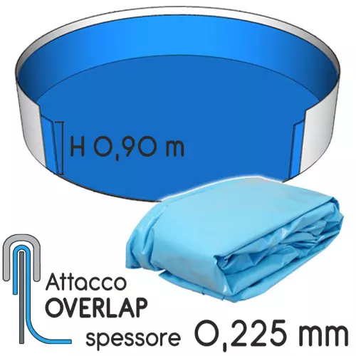 Liner per piscina a forma circolare Ø 4,00 x h. 0,90 m AZZURRO - attacco OVERLAP - spessore 0,225 mm