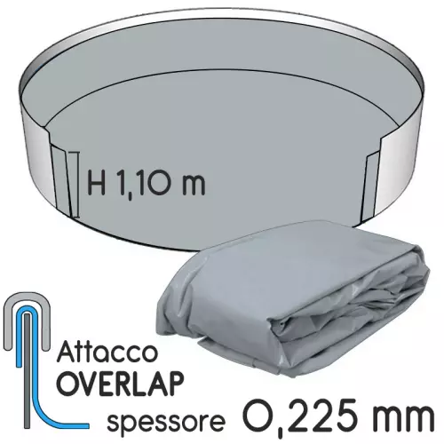 Liner per piscina a forma circolare Ø 3,60 x h. 1,10 m GRIGIO - attacco OVERLAP - spessore 0,225 mm