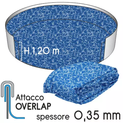 Liner per piscina a forma circolare Ø 3,60 x h. 1,20 m MISTRY - attacco OVERLAP - spessore 0,35 mm