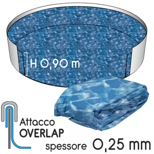 Liner per piscina a forma circolare Ø 3,60 x h. 0,90 m SWIRL - attacco OVERLAP - spessore 0,25 mm