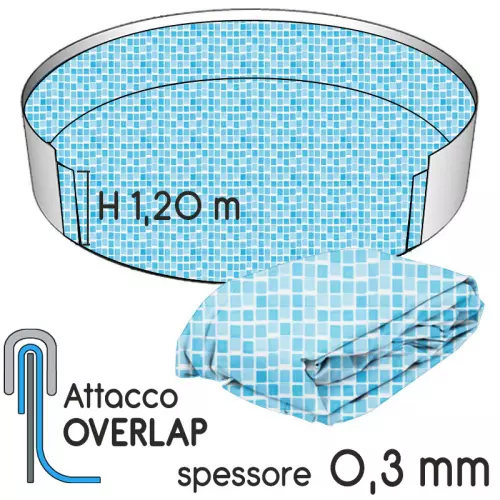 Liner per piscina a forma circolare Ø 3,60 x h. 1,20 m MOSAICO AZURO - attacco OVERLAP - spessore 0,30 mm