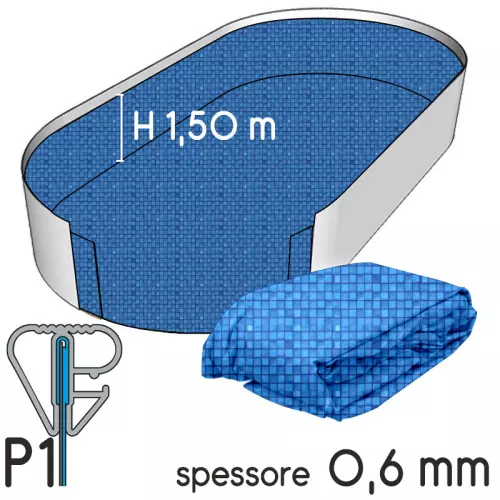 Liner per piscina a forma ovale 12,00 x 6,00 x h. 1,50 m MOSAICO IBIZA - attacco P1 - spessore 0,60 mm