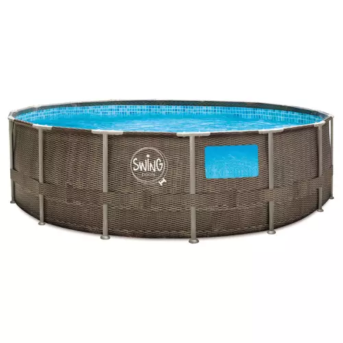 Piscina Fuori Terra SWING METAL FRAME WICKER DESIGN con finestra Ø 4,57 x h 1,22 m
