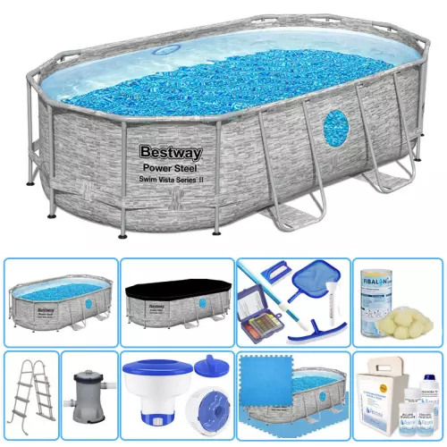 Piscina fuori terra ovale Bestway POWER STEEL 4,27 x 2,50 x h 1,00 m con oblò - KIT PRO