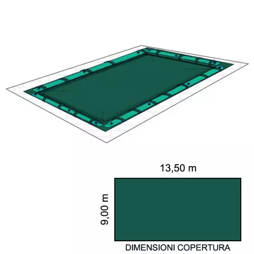 Copertura Invernale per piscina Polartex® CLASSIC 400 PVC con bretelle porta salsicciotti 13,50 x 9,00 m - Danneggiata