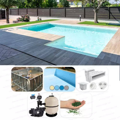 Piscina interrata ITALIKA Steel in pannelli d'acciaio 7,00 X 4,50 h 1,20 m - kit BASE con scala recessa sul lato lungo