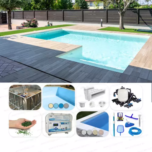 Piscina interrata ITALIKA Steel in pannelli d'acciaio 8,00 X 5,50 h 1,50 m - kit PRO con scala recessa sul lato lungo