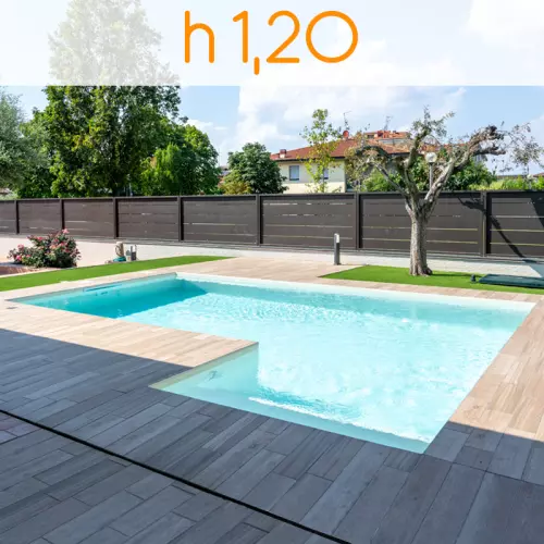 Piscina interrata ITALIKA® Steel in pannelli d'acciaio 9,00 x 5,50 h1,20 m con scala recessa sul lato lungo