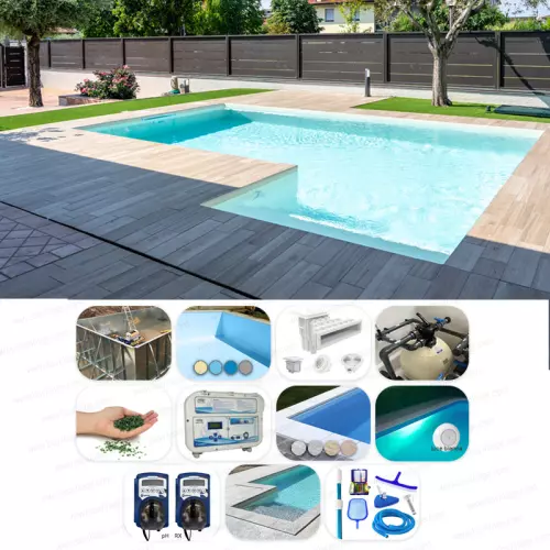 Piscina interrata ITALIKA Steel in pannelli d'acciaio 12,00 X 7,50 h 1,20 m - KIT SENZA PENSIERI con scala recessa sul lato lungo