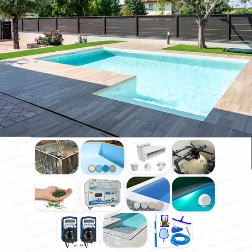 Piscina interrata ITALIKA Steel in pannelli d'acciaio 14,00 X 8,50 h 1,50 m - KIT SENZA PENSIERI con scala recessa sul lato lungo