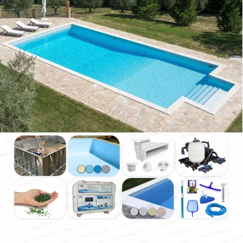 Piscina interrata ITALIKA Steel in pannelli d'acciaio 6,50 X 3,00 h 1,20 m - kit PRO con scala recessa sul lato corto