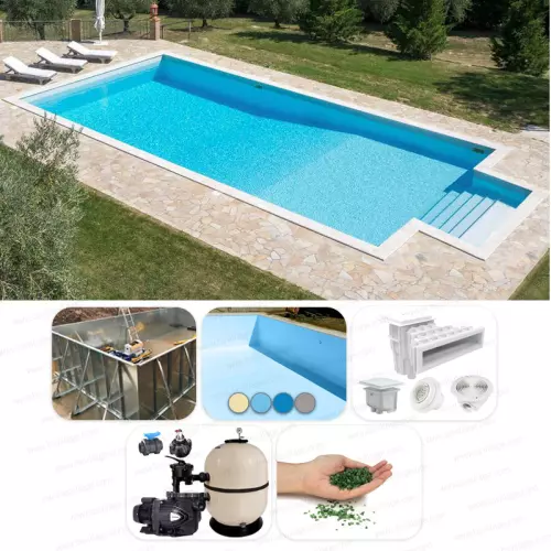 Piscina interrata ITALIKA Steel in pannelli d'acciaio 7,50 X 3,00 h 1,20 m - kit BASE con scala recessa sul lato corto