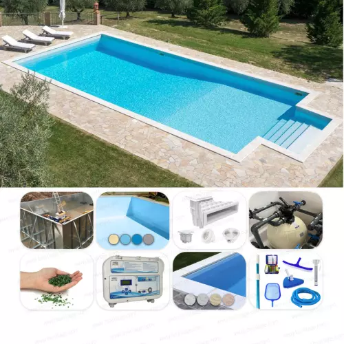 Piscina interrata ITALIKA Steel in pannelli d'acciaio 7,50 X 3,00 h 1,20 m - kit PRO BOX con scala recessa sul lato corto