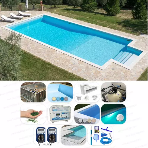 Piscina interrata ITALIKA Steel in pannelli d'acciaio 11,50 X 5,00 h 1,20 m - kit SENZA PENSIERI con scala recessa sul lato corto