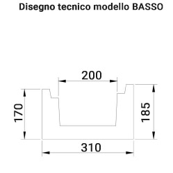 Disegno tecnico canalina per bordo sfioro speciale basso