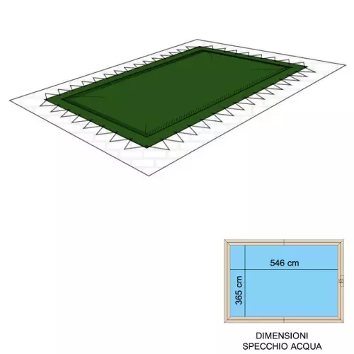 Copertura invernale GEOCOVER 210 gr/m² con occhielli e corda elastica per piscine in legno rettangolari 5,46 x 3,65 m