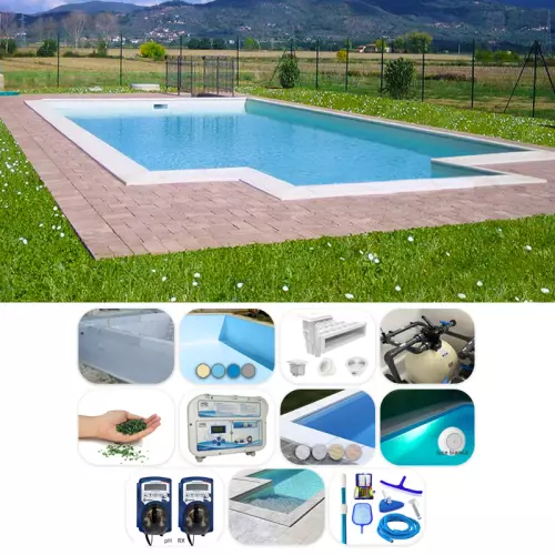 Piscina interrata ITALIKA Blok 7,50 x 3,00 h 1,50 m - KIT SENZA PENSIERI con scala recessa sul lato corto