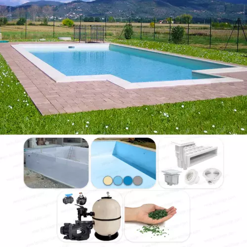 Piscina interrata ITALIKA Blok 9,50 x 4,00 h 1,20 m - KIT BASE con scala recessa sul lato corto