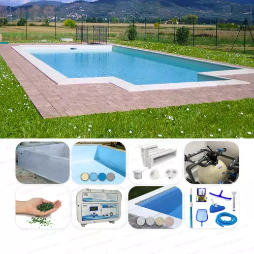 Piscina interrata ITALIKA Blok 9,50 x 4,00 h 1,20 m - KIT PRO BOX con scala recessa sul lato corto