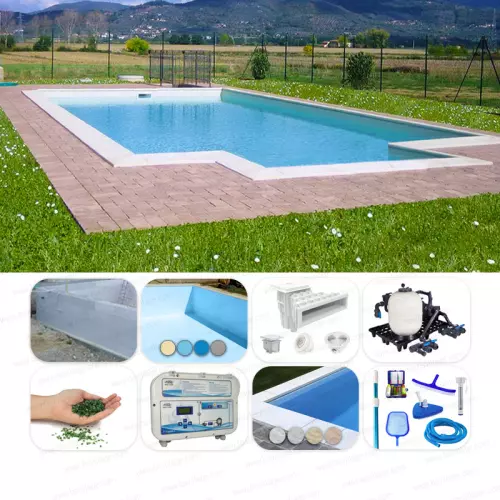 Piscina interrata ITALIKA Blok 9,50 x 4,00 h 1,50 m - KIT PRO con scala recessa sul lato corto