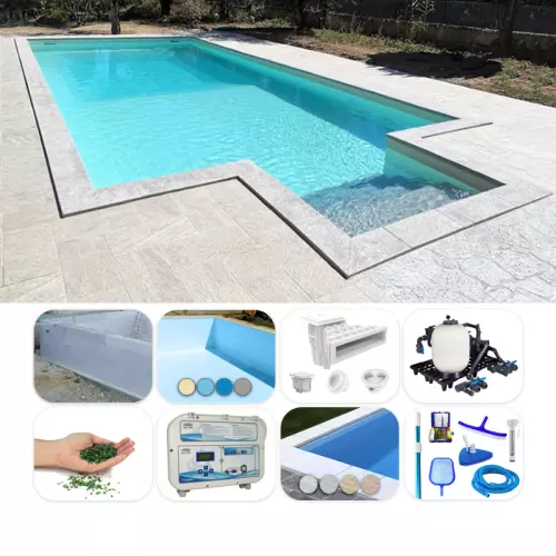 Piscina interrata ITALIKA Blok 10,50 x 4,00 h 1,50 m - KIT PRO con scala recessa sul lato corto