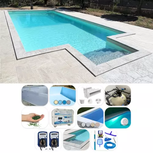 Piscina interrata ITALIKA Blok 10,50 x 4,00 h 1,20 m - KIT SENZA PENSIERI con scala recessa sul lato corto