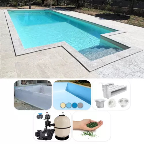 Piscina interrata ITALIKA Blok 11,50 x 5,00 h 1,50 m - KIT BASE con scala recessa sul lato corto