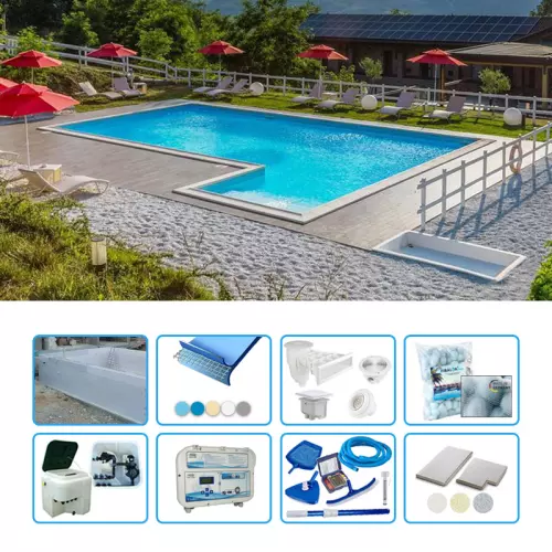 Piscina interrata ITALIKA Blok 10,00 x 6,50 h 1,20 m - KIT PRO BOX con scala recessa sul lato lungo