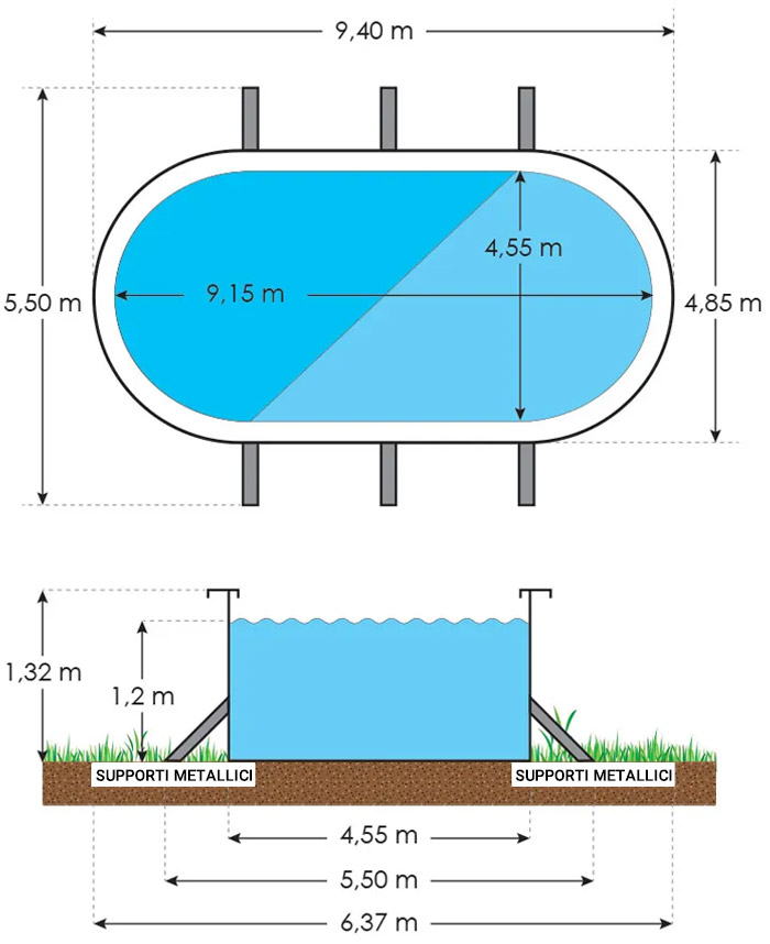 Piscina fuori terra Ovale Steel White ingombro 940x485