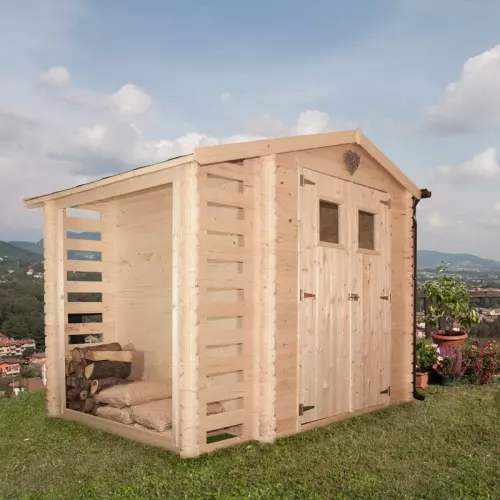 Casetta in legno AVA 2,56 x 2,00 x h 2,18 m, con legnaia laterale