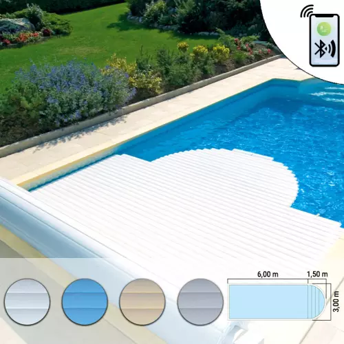 Copertura a tapparella di sicurezza fuori acqua Polartex® ROLLCOVER CONNECT per piscine rettangolari 7,50 x 3 m con scala romana