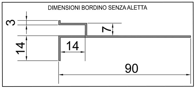 Dimensioni bordino di fissaggio senza aletta