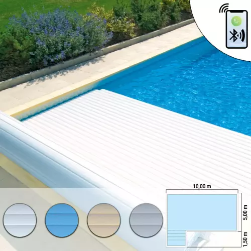 Copertura a tapparella di sicurezza fuori acqua Polartex® ROLLCOVER CONNECT per piscine rettangolari a forma di L 10 x 6,50 m