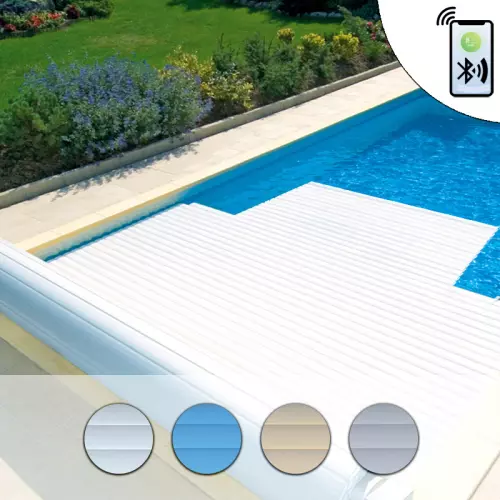 Copertura a tapparella di sicurezza fuori acqua Polartex® ROLLCOVER CONNECT per piscine rettangolari con scala recessa