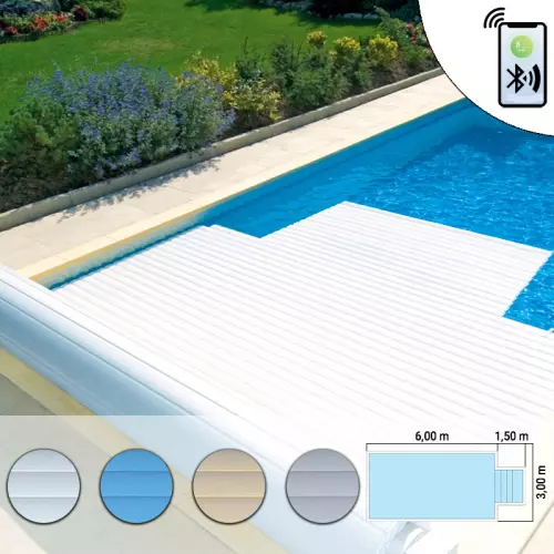 Copertura a tapparella di sicurezza fuori acqua Polartex® ROLLCOVER CONNECT per piscine rettangolari 7,50 x 3 m con scala recessa
