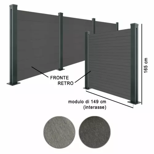 Recinzione in legno composito WPC e ALLUMINIO - Kit modulo L.149 x H.165 cm