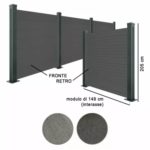 Recinzione in legno composito WPC e ALLUMINIO - Kit modulo L.149 x H.205 cm