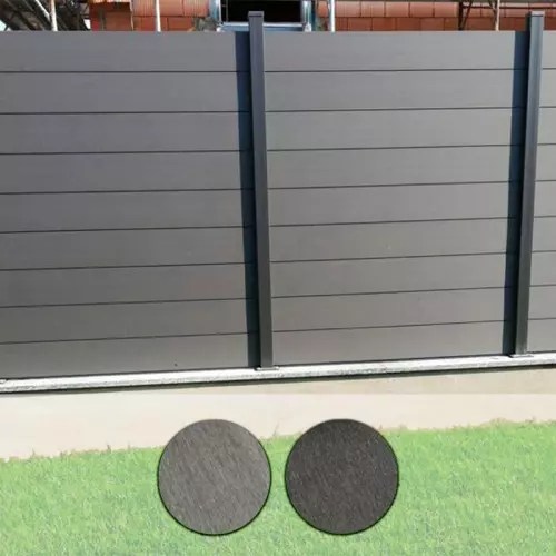 Recinzione in legno composito WPC e alluminio Privacy TREND in kit di installazione - Vendita a moduli L.149 x H.106,8-205 cm