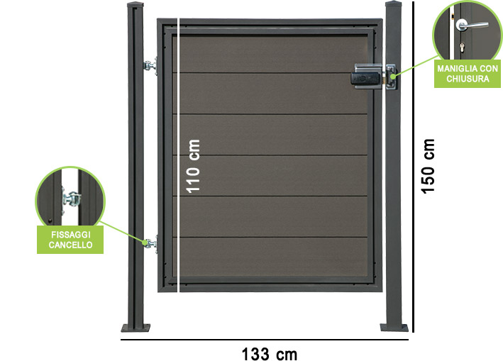 Cancello pedonale per recinzione in WPC